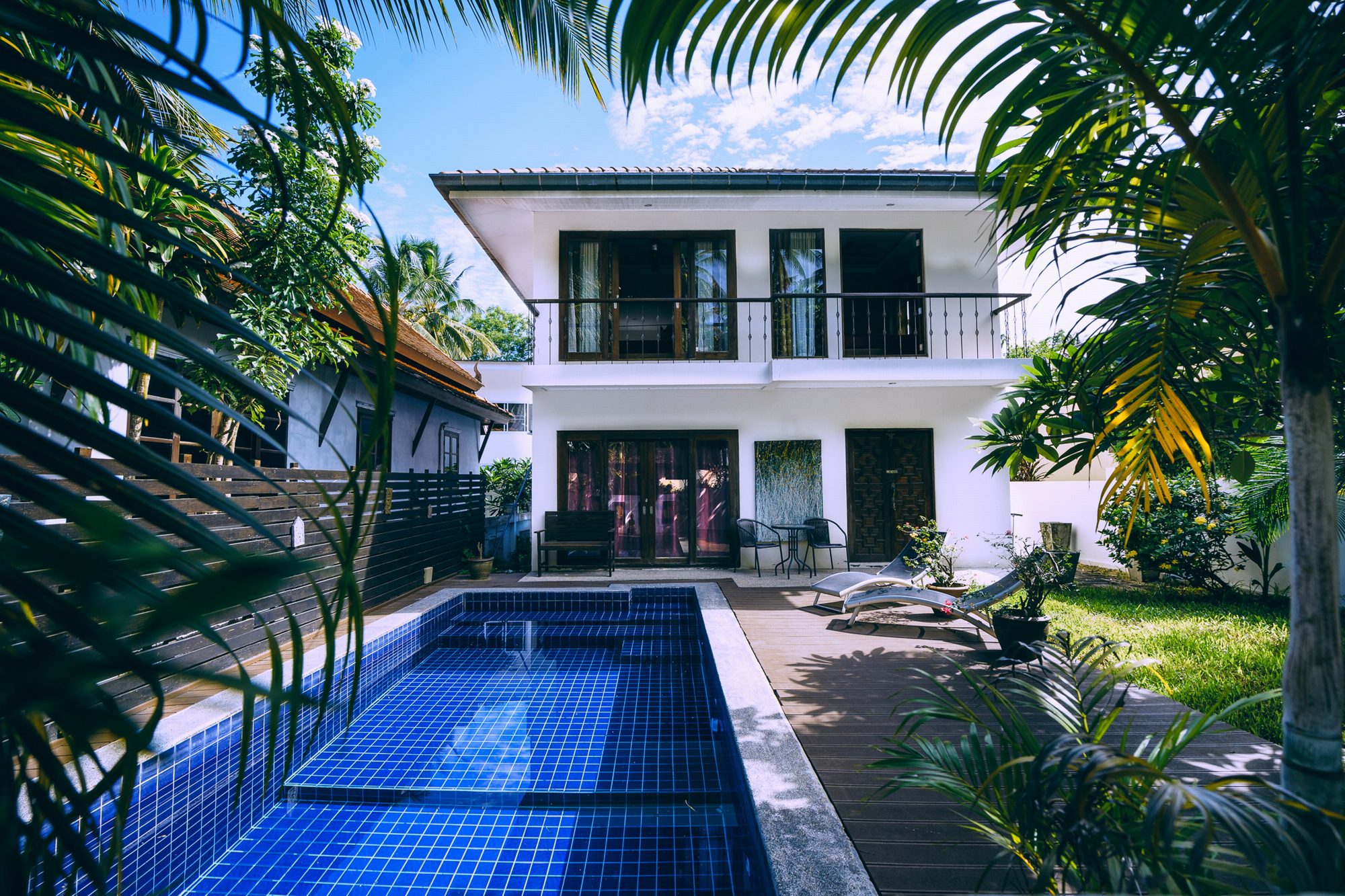 Private pool surrounded by palms